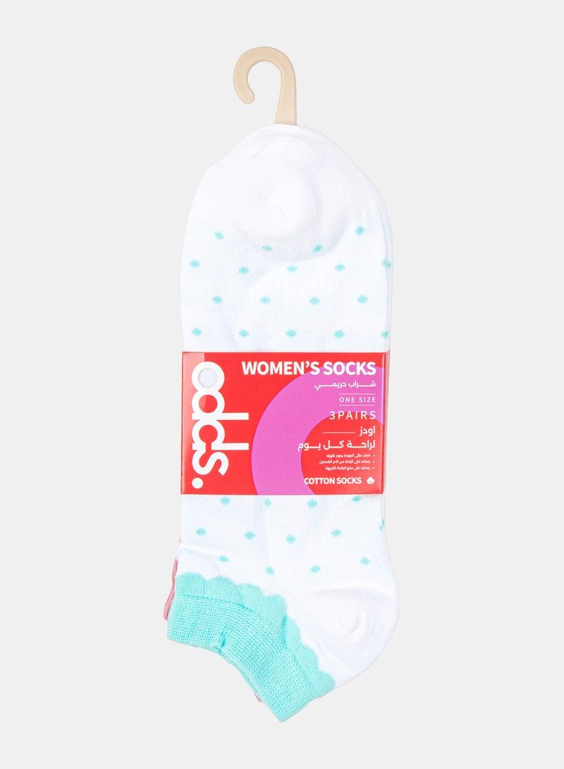 Odds Women's Pack of 3 Lycra Ankle Patterned Plain Socks - Image 5